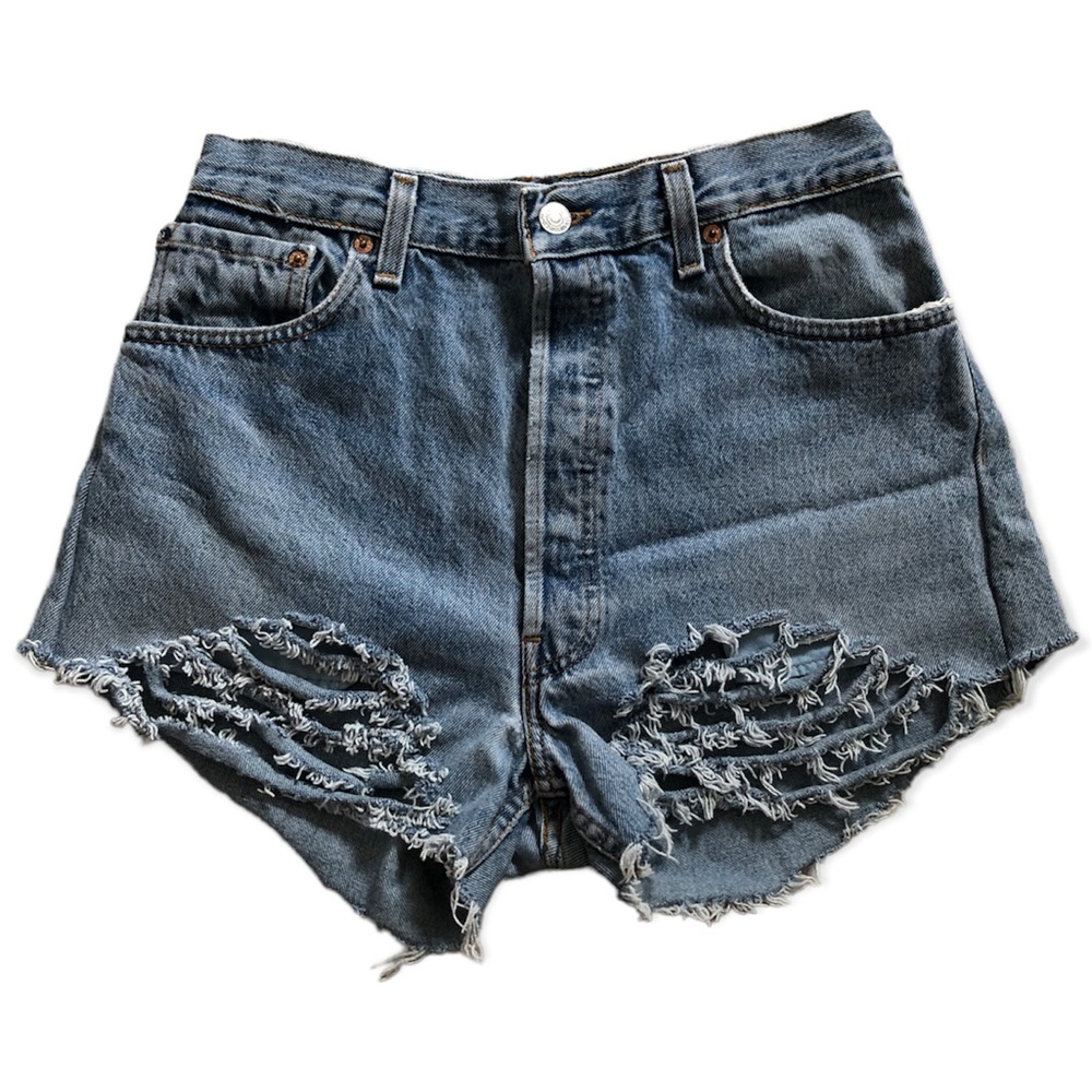 Levi’s Women’s Destroyed Cutoff High Rise Jean Shorts, Mid-Wash Size 27